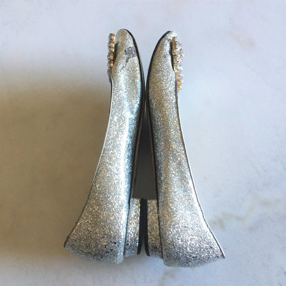 Kate Spade Norella silver glitter ballet flat shoe with crystal buckles - Picture 11 of 11